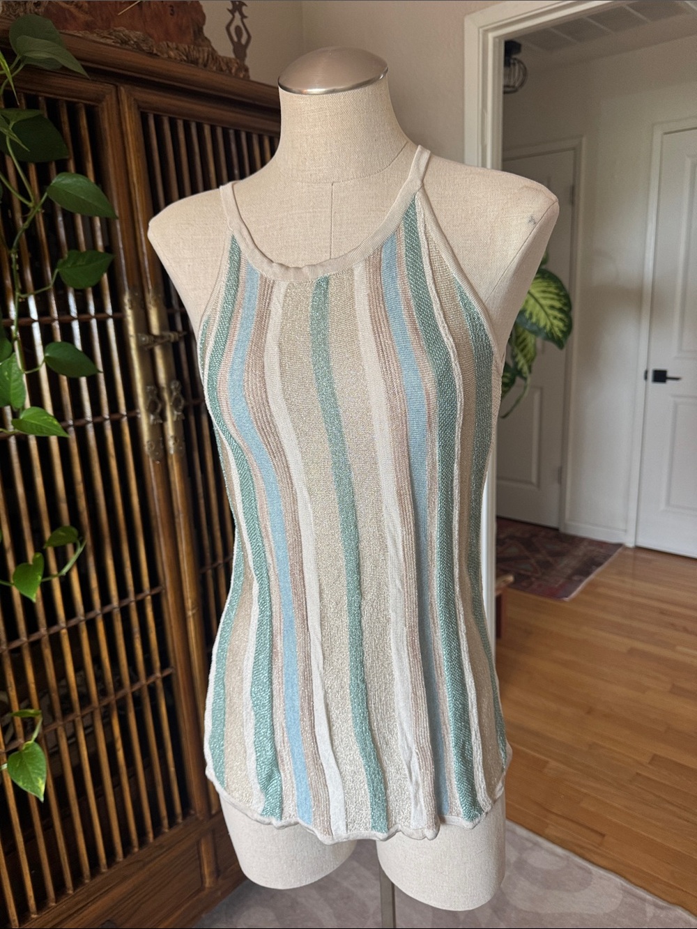 White House black market metallic striped top